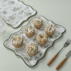 10-Pack Paper 14"x10" Rectangle Serving Trays White/Sage Green with French Toile Pattern for Weddings & Parties