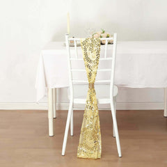 5 Pack Tulle Chair Sashes with Leaf Vine Embroidered Sequins Gold 6"x88" - Stylish Decor for Weddings