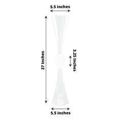 2-Pack Flower Vases Trumpet Design with Crystal Embellishments Clear - Reversible Plastic Centerpieces for Events 27"