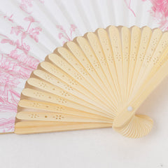 5-Pack Paper Folding Fans Party Favors in White & Pink French Toile Pattern, Handheld Fans with Bamboo Frame