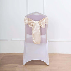 5 Pack Satin Chair Sashes Beige - Durable Chair Bows with Shiny Finish 6"x106"