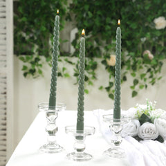 12 Pack 11" Dusty Sage Green Premium Unscented Spiral Wax Taper Candles, Long Burn Wick Dinner Candle Sticks