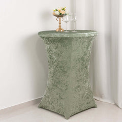 Crushed Velvet Spandex 30" Round Cocktail Table Cover Sage Green Smooth Highboy Tablecloth