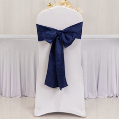 5 Pack Lamour Satin 6"x106" Chair Sashes Navy Blue - Stylish Reusable Decorative Bows