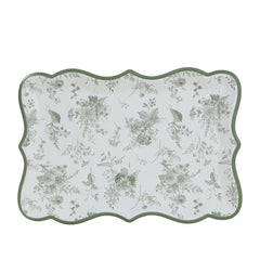 10-Pack Paper 14"x10" Rectangle Serving Trays White/Sage Green with French Toile Pattern for Weddings & Parties