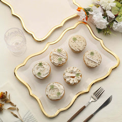 10-Pack Paper 14"x10" Rectangle Serving Trays White with Gold Rim for Weddings & Parties