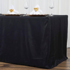 Fitted Polyester 96"x30" Rectangle Tablecloth Black - Durable and Easy to Maintain Table Cover
