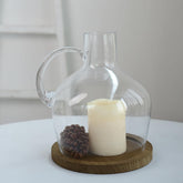 Glass Candle Holder Cloche Jar Dome Clear with Wooden Base - Stylish Centerpiece for Floral Displays 10"