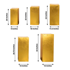 Set of 5 Metallic Gold Spandex Rectangle Pedestal Stand Covers, Stretchable Pillar Prop Covers - 160 GSM