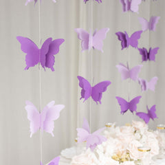 2 Pack 9ft Purple 3D Paper Butterfly Hanging Garland Streamers, Party String Banners