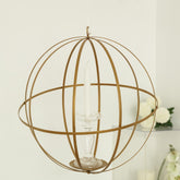 Hanging Sphere Candle Holder Gold Wrought Iron Open Frame Floral Display - Centerpiece Ball 12"