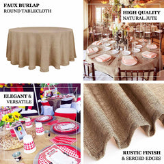 Faux Burlap Jute 90" Round Tablecloth Natural - Rustic Event Table Linen