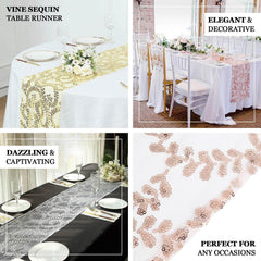 Mesh 12"x108" Table Runner Rose Gold - Leaf Vine Embroidery