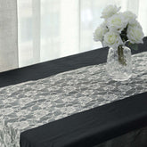 Lace 12"x108" Table Runner Ivory - Vintage Rose Pattern Table Decor