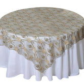 Lace 72"x72" Table Overlay Square Tablecloth Champagne - Satin Sequin Floral Embroidered Design for Special Events