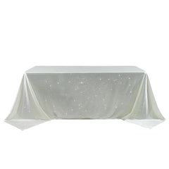 Scuba Rectangular Tablecloth 90"×132" Pearl White with Rhinestone Accents – Seamless, Wrinkle-Free, Stain-Resistant Event Linen
