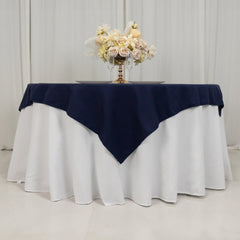 Cotton Blend 54"x54" Table Overlay Square Tablecloth Navy - Wrinkle-Resistant Table Topper