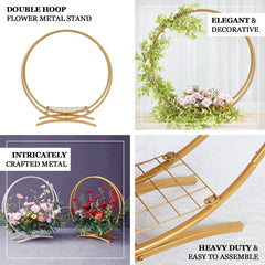 Double Frame Hoop Table Centerpiece Metal Gold - Wedding Cake Display & Flower Stand 24"