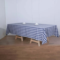 Polyester 60"x126" Rectangle Tablecloth White/Navy Blue - Buffalo Plaid Checkered Table Cover