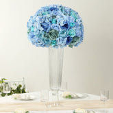 Pre-Arranged Silk Rose Wedding Centerpiece, Blue Artificial Rose Flower Balls Arrangement Table Decor - 20"