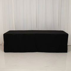 Fitted Polyester 96"x24"x30" Rectangle Tablecloth Black - Secure Fit for Unique Table Sizes