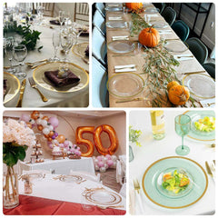 10-Pack Economy Plastic Round Charger Plates 12" in Lavender Lilac with Wide Gold Rim, Decorative Dinner Party Serving Plates