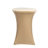 Premium Velvet Spandex 30" Round Cocktail Table Cover Champagne - Smooth Fitted Design with Foot Pockets