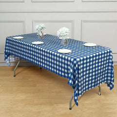 5-Pack Plastic Table Covers Navy Blue Checkered Rectangle - Durable PVC Disposable Covers for Events 54"x108"