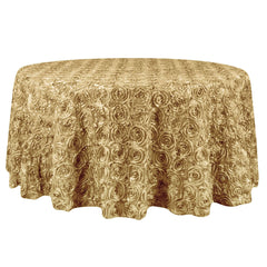 Satin 132" Round Tablecloth Champagne - Seamless Grandiose 3D Rosette Table Cover