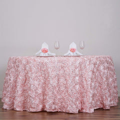 Satin 120" Round Tablecloth Blush - Grandiose 3D Rosette with Seamless Finish Table Cover