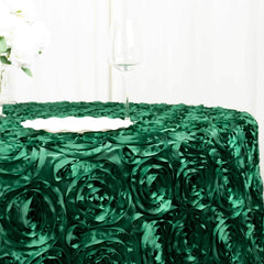 Satin 120" Round Tablecloth Hunter Emerald Green - Grandiose 3D Rosette with Seamless Finish Table Cover