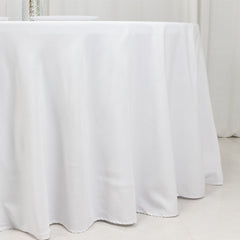 Fire Retardant Premium Polyester 120" Round Tablecloth White - Stylish High-Performance Seamless Table Cover for Large Gatherings