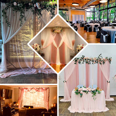 Ivory Chiffon Polyester Event Curtain Drapes, Dual Layer Divider Backdrop Curtain Panels with Rod Pockets - 10ftx10ft