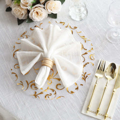 10-Pack Table Placemats Embossed Foil Flower Design Metallic Gold Round - Sheer Organza Disposable Mats 13"