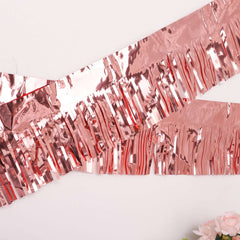 16ft Metallic Rose Gold Foil Tassel Fringe Backdrop Banner, Tinsel Garland Decor