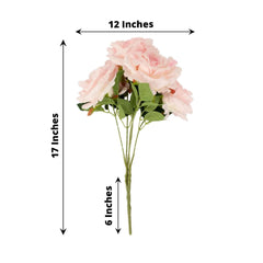 2 Bushes 17" Blush Premium Silk Jumbo Rose Flower Bouquet, High Quality Artificial Wedding Floral Arrangements