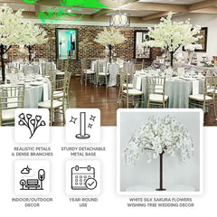 5ft Artificial Cherry Blossom Tree White – Silk Sakura Wishing Tree with Sturdy Metal Base & Realistic Fiberglass Trunk
