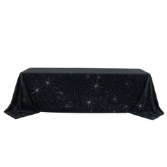 Scuba Rectangular Tablecloth 90"×156" Black with Rhinestone Accents – Seamless, Wrinkle-Free, Stain-Resistant Event Linen