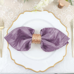 5 Pack Taffeta 20"x20" Napkins Violet Amethyst - Accordion Crinkle Dinner Napkins