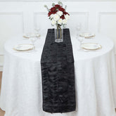 Taffeta Fabric 12"x108" Table Runner Black - 3D Leaf Petal Design