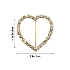 Rhinestone Chair Sash Band Buckle Gold 2" Heart Metal - Glittering Diamond Accent for Weddings & Special Events