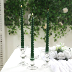12 Pack 11" Hunter Emerald Green Premium Unscented Spiral Wax Taper Candles, Long Burn Wick Dinner Candle Sticks
