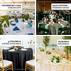 100% Cotton 120" Round Tablecloth Black Linen - Seamless, Soft & Breathable Table Cover