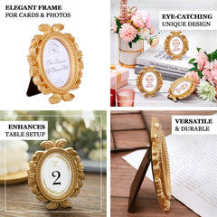 4-Pack Picture Frames Gold Resin Decorative Baroque Oval Design - Beaded Place Card Holders & Party Favors 4"