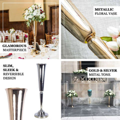 2 Pack 29" Gold Metal Trumpet Vases Set, Tall Floral Vase for Flower Arrangements & Table Centerpieces