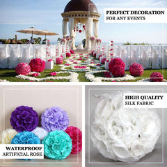 2 Pack 7" White Artificial Silk Rose Kissing Ball, Faux Flower Ball