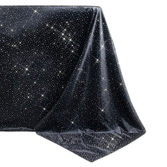 Scuba Rectangular Tablecloth 90"×132" Black with Rhinestone Accents – Seamless, Wrinkle-Free, Stain-Resistant Event Linen