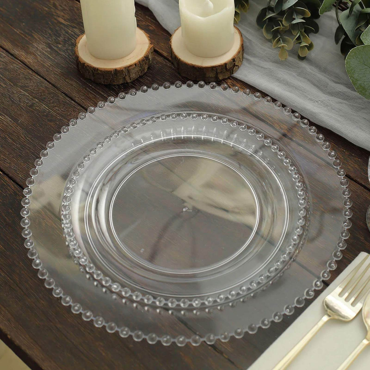 10-Pack Clear Plastic Dessert Plates – 8" Round with Beaded Rim, Disposable for Parties & Events