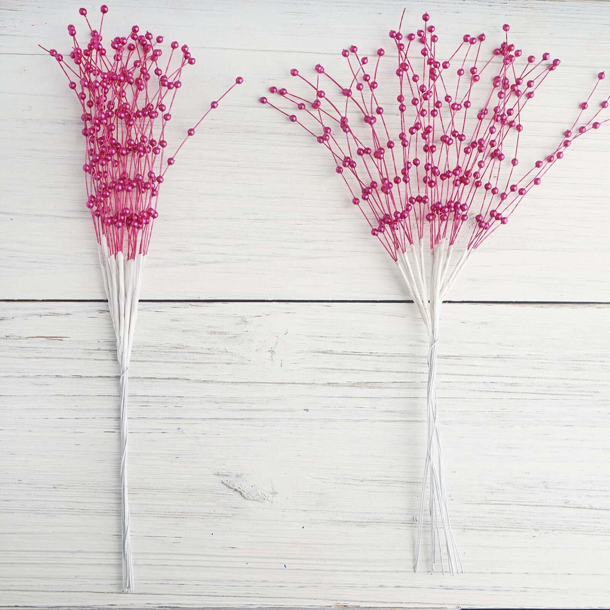 12 Bunches Faux Pearl Bead Spray Vase Fillers in Burgundy - Lustrous DIY Craft Beads 7"