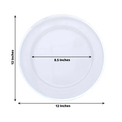 10-Pack Economy Plastic Round Charger Plates 12" in Clear with Wide Silver Rim, Decorative Dinner Party Serving Plates